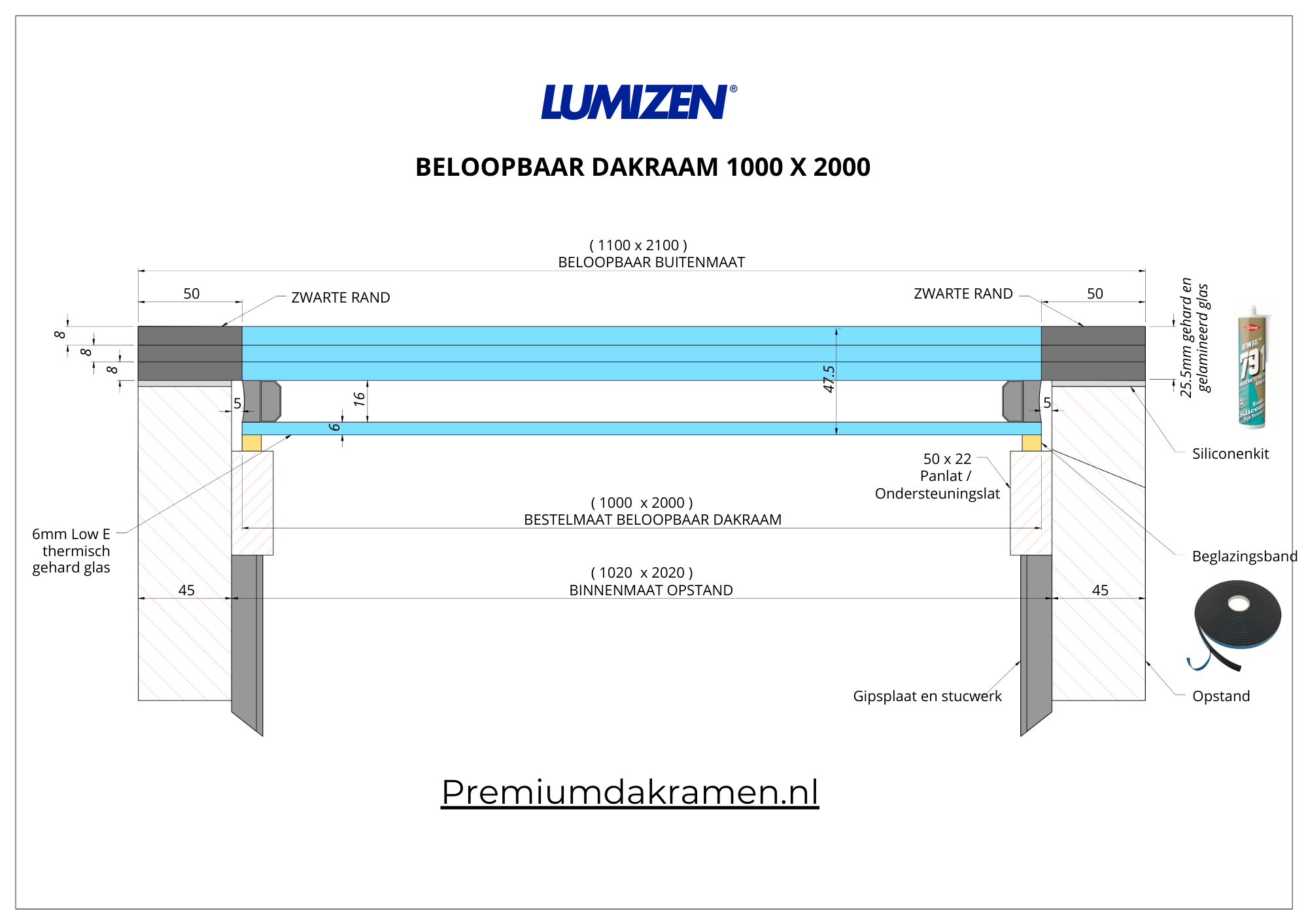 Dakraam Beloopbaar - 100x200 cm van Premium Dakramen