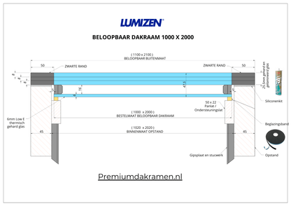 Dakraam Beloopbaar - 100x200 cm van Premium Dakramen