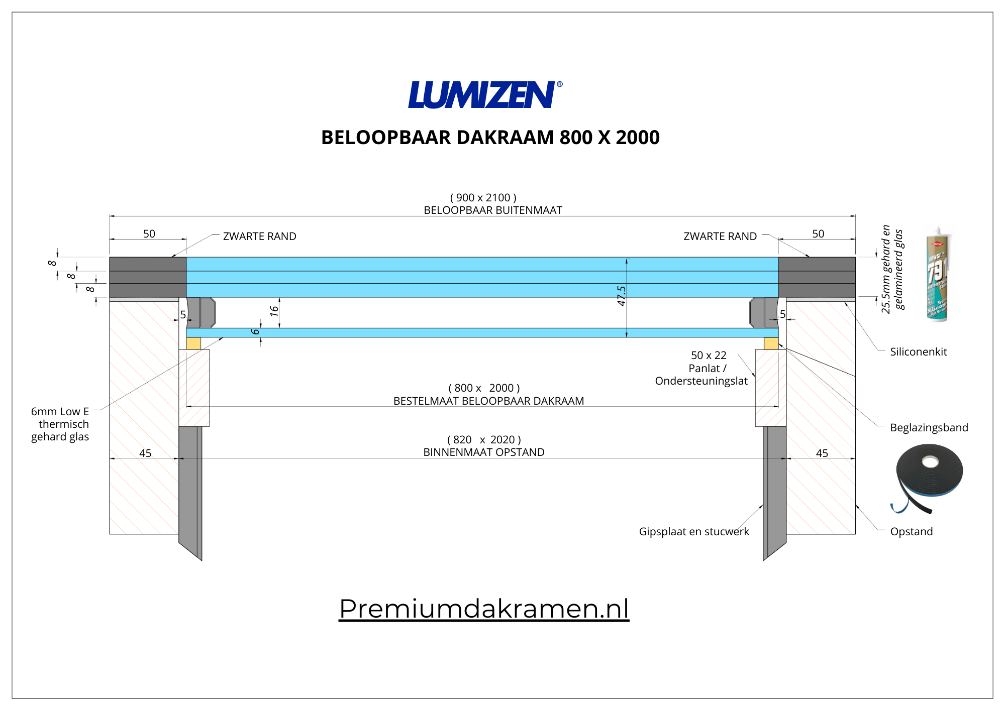 Dakraam Beloopbaar - 80x200 cm van Premium Dakramen