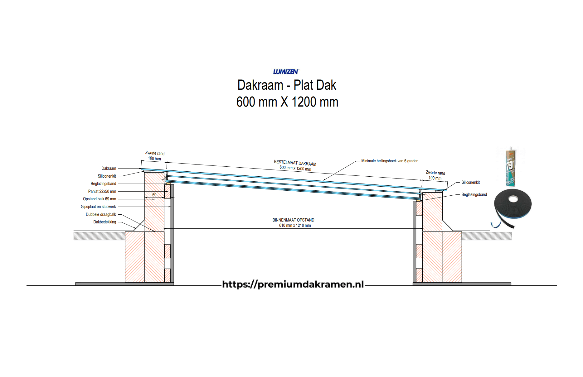 Platdakraam - 60x120 cm van Premium Dakramen