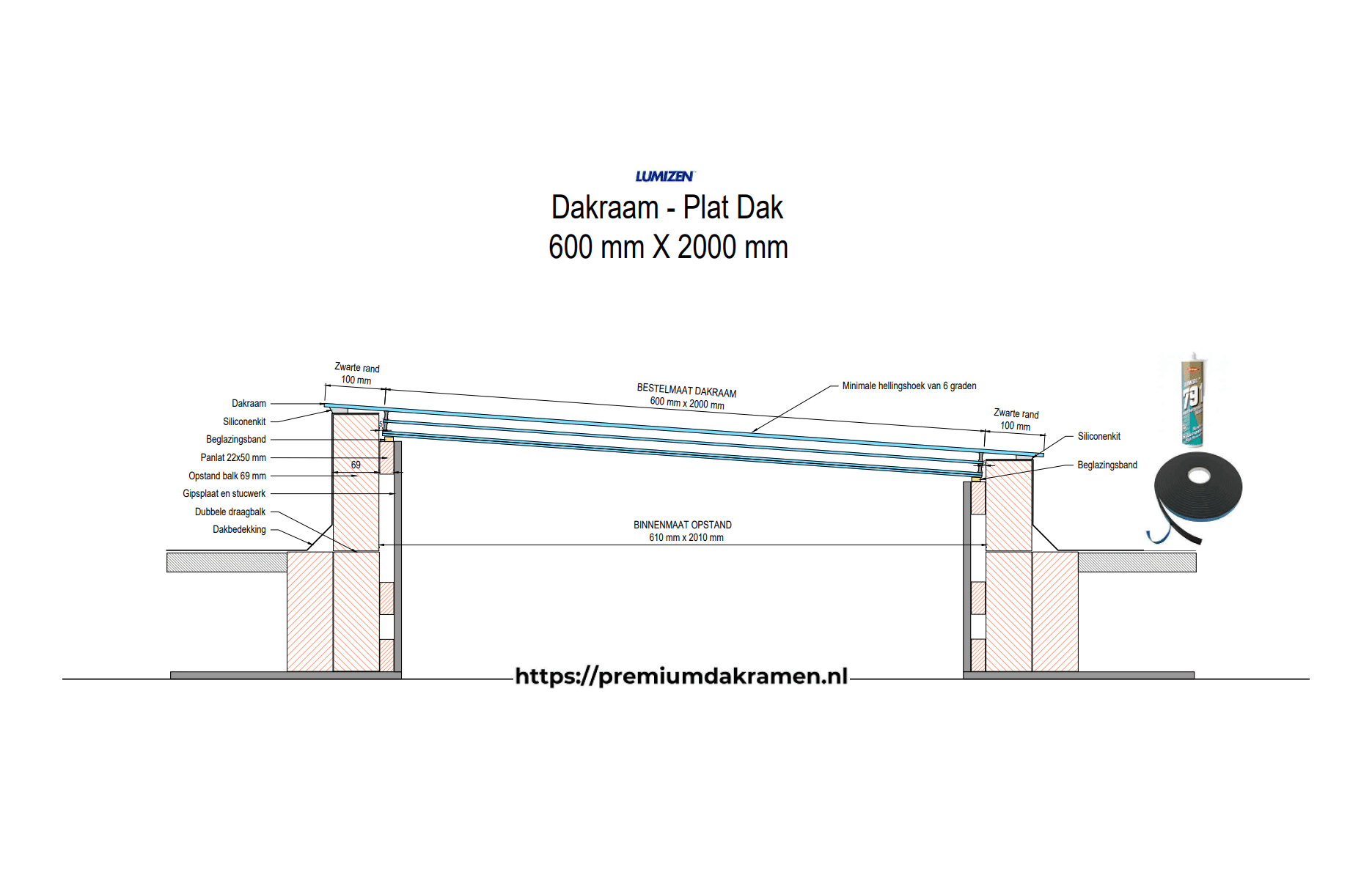 Platdakraam - 60x200 cm van Premium Dakramen